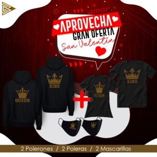 Promo para San Valentín: 2 Polerones + 2 Poleras + 2 Mascarillas para parejas