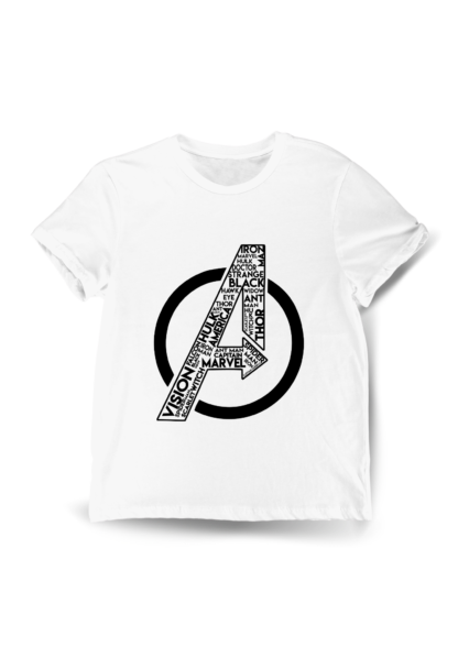 Polera Nombres de Avengers Blanca